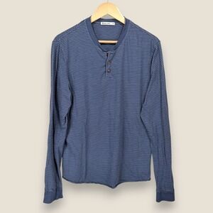 Marine Layer Long Sleeve Henley Shirt Men Medium Navy Blue White Striped Cotton